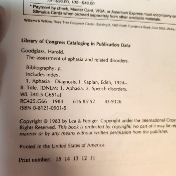 Assessment of Aphasia and Related Disorders 2nd Ed. by Harold Goodglass, Ph.D. - Picture 11 of 16